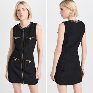 NWT Alice + Olivia Lachlan Boucle Tweed Mini Dress Size 12 Black Gold